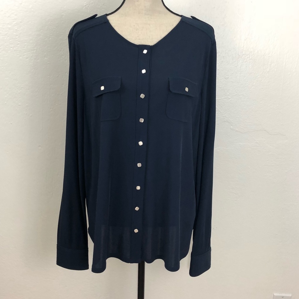 Worthington Blue Silk Button Up